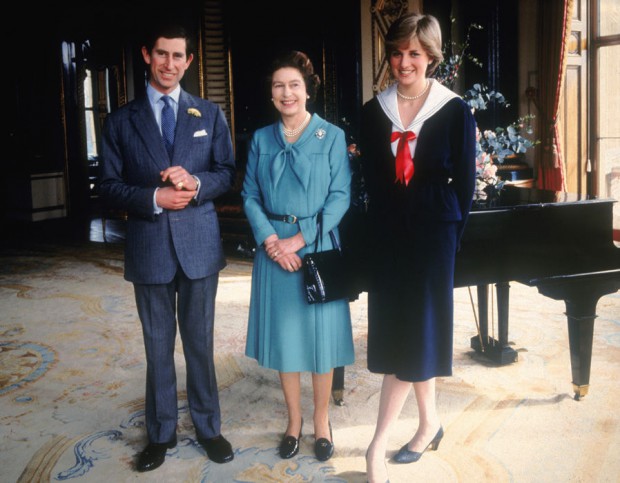 Prince Charles and Princess Diana with the Queen