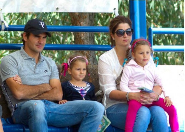 Roger Federer with Mirka and their Twin Daughters