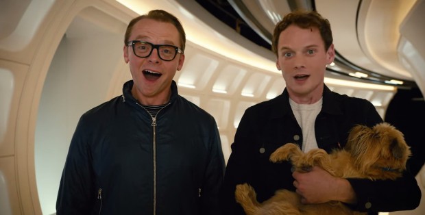 Yelchin with Simon Pegg