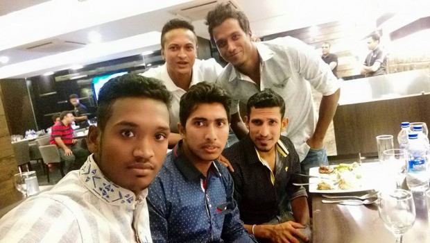 Al Amin Hossain With Shakib Al Hasan, Soumya Sarkar, Nasir Hossain and Rubel Hossain