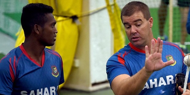 Al Amin Hossain With Bowling Coach Heath Streak
