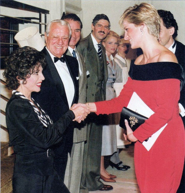 Princess Diana shaking hands with actress Joan Collins
