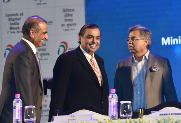Sunil Mittal with Mukesh Ambani and Hero Motocorp. Chairman Pawan Munjal